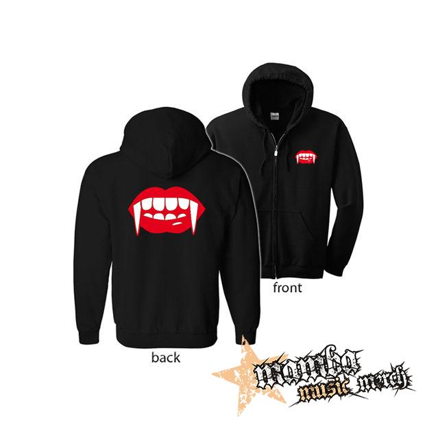 ZUBY UPÍRA - Vampire Teeth (Hoodie Zip-Up) zipsová čierna mikina