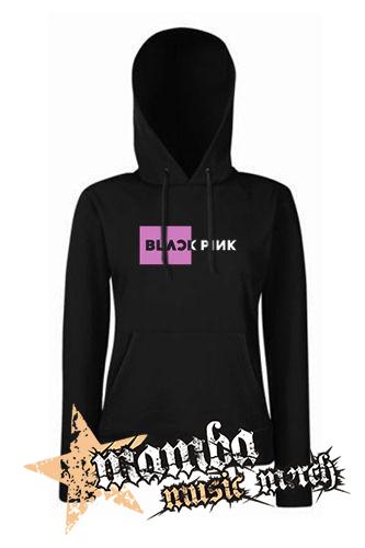 BLACKPINK - Pink Square Crest B&W - čierna dámska mikina