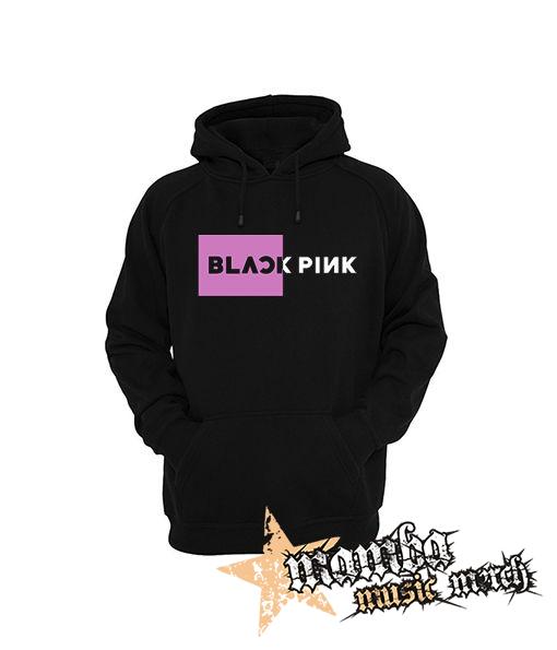 BLACKPINK - Pink Square Crest B&W - čierna pánska mikina