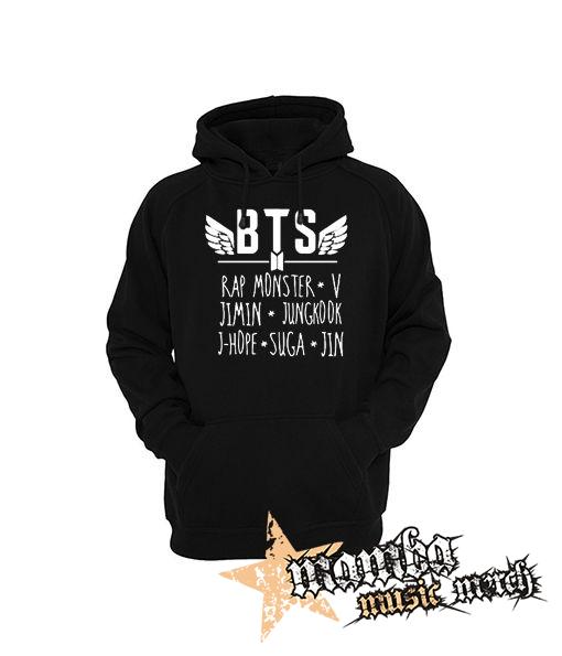 BTS - BANGTAN BOYS - Logo And Names - čierna pánska mikina