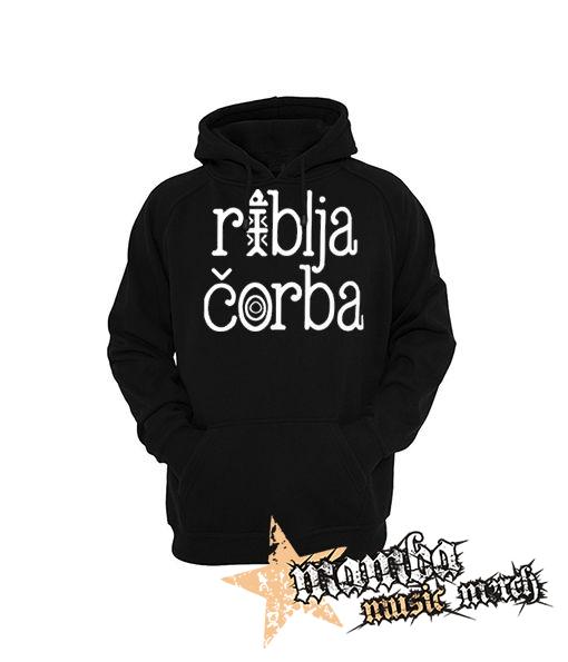 RIBLJA ČORBA - Logo White - čierna pánska mikina